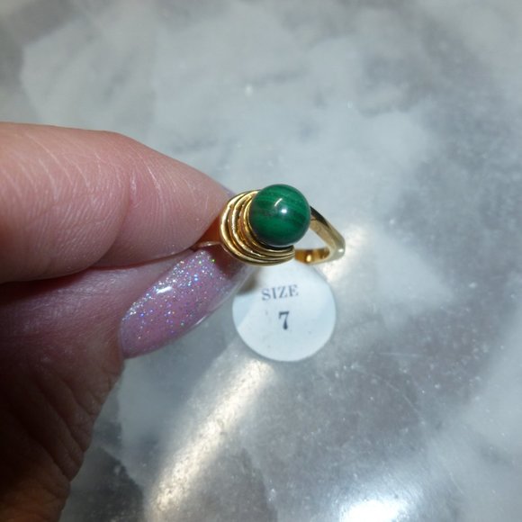 18k Yellow Gold EP Malachite Dolphin Ore Ring - Picture 7 of 11